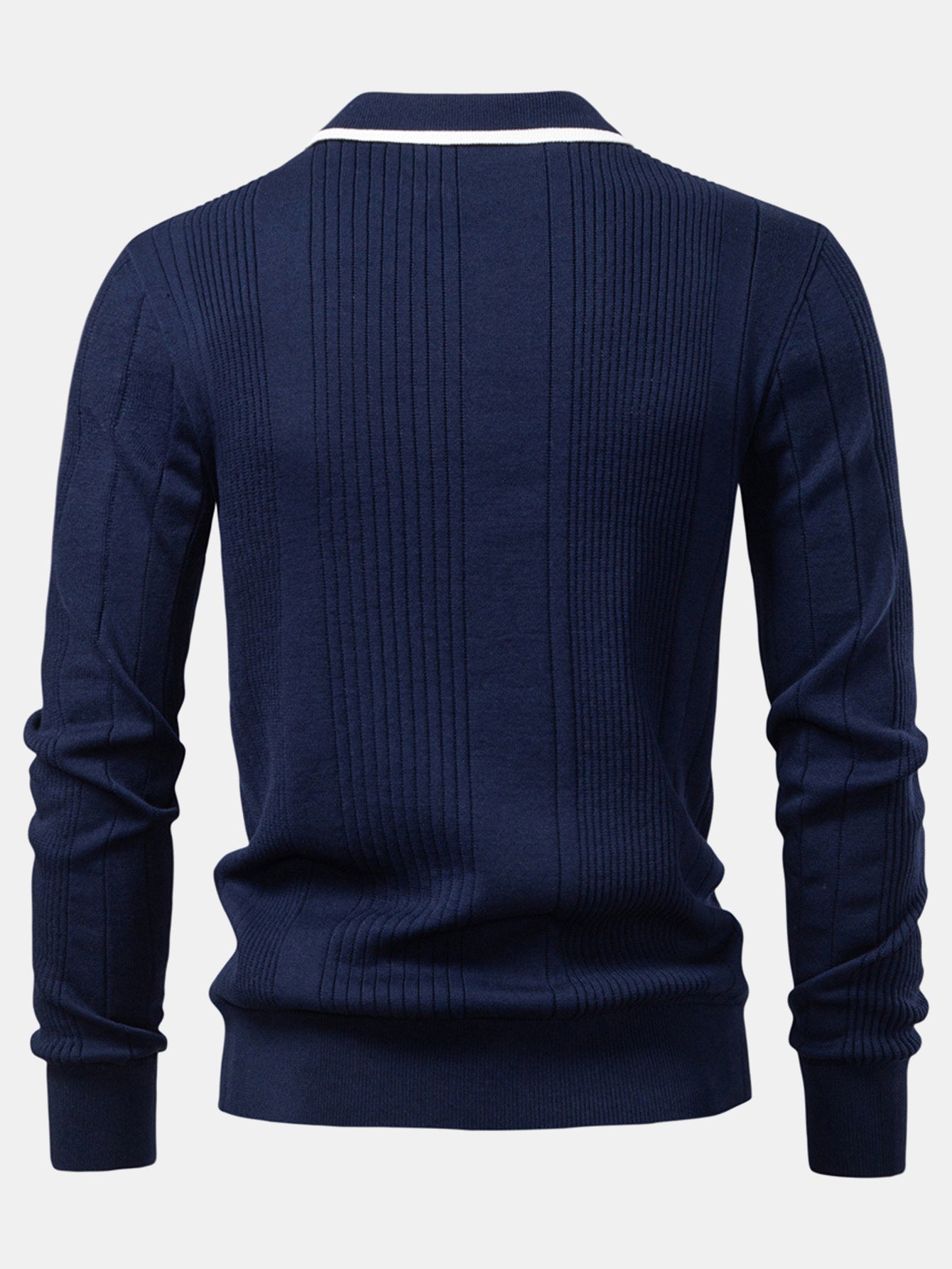 Long Sleeved Knitted Stripe Jacquard Polo Shirt