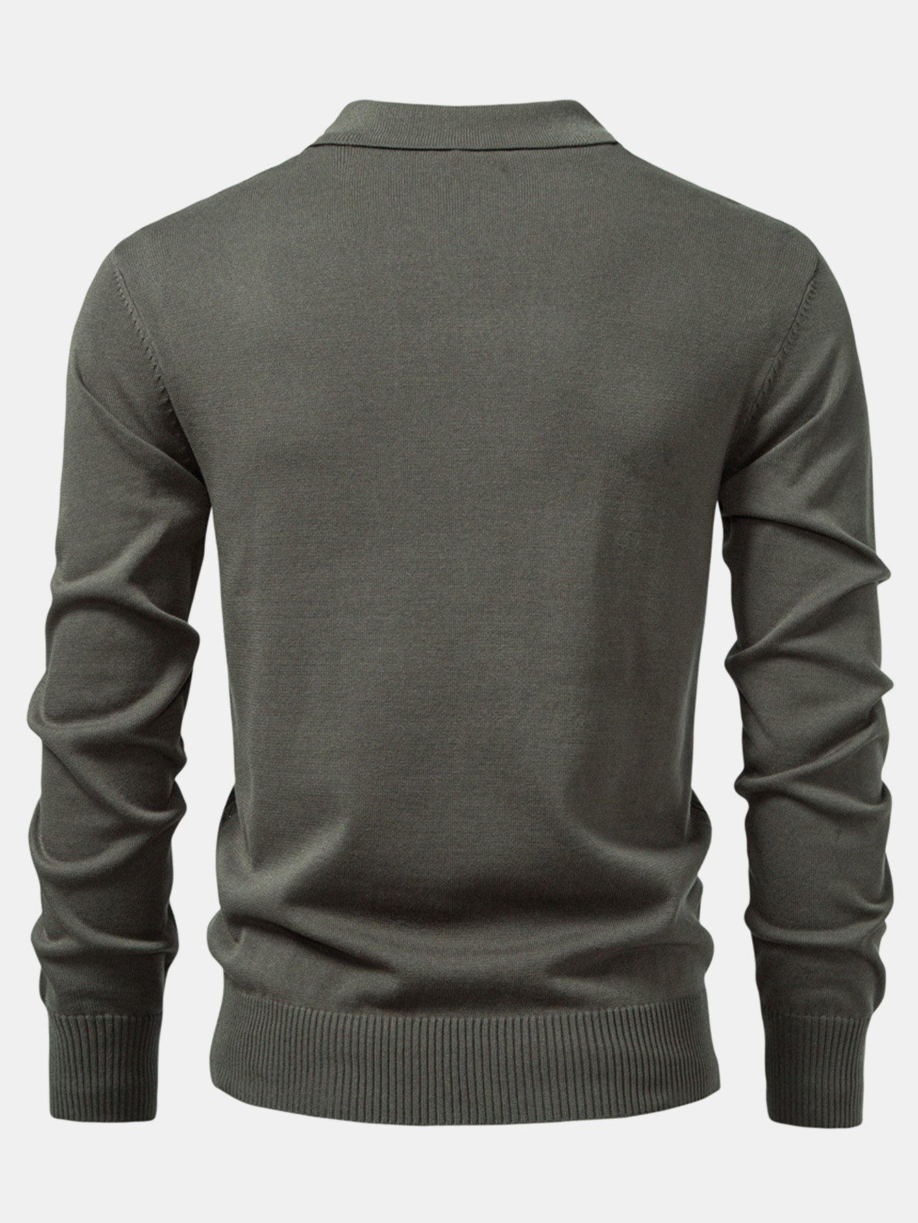 Long Sleeved Knitted Geometric Jacquard Zippe Polo Shirt