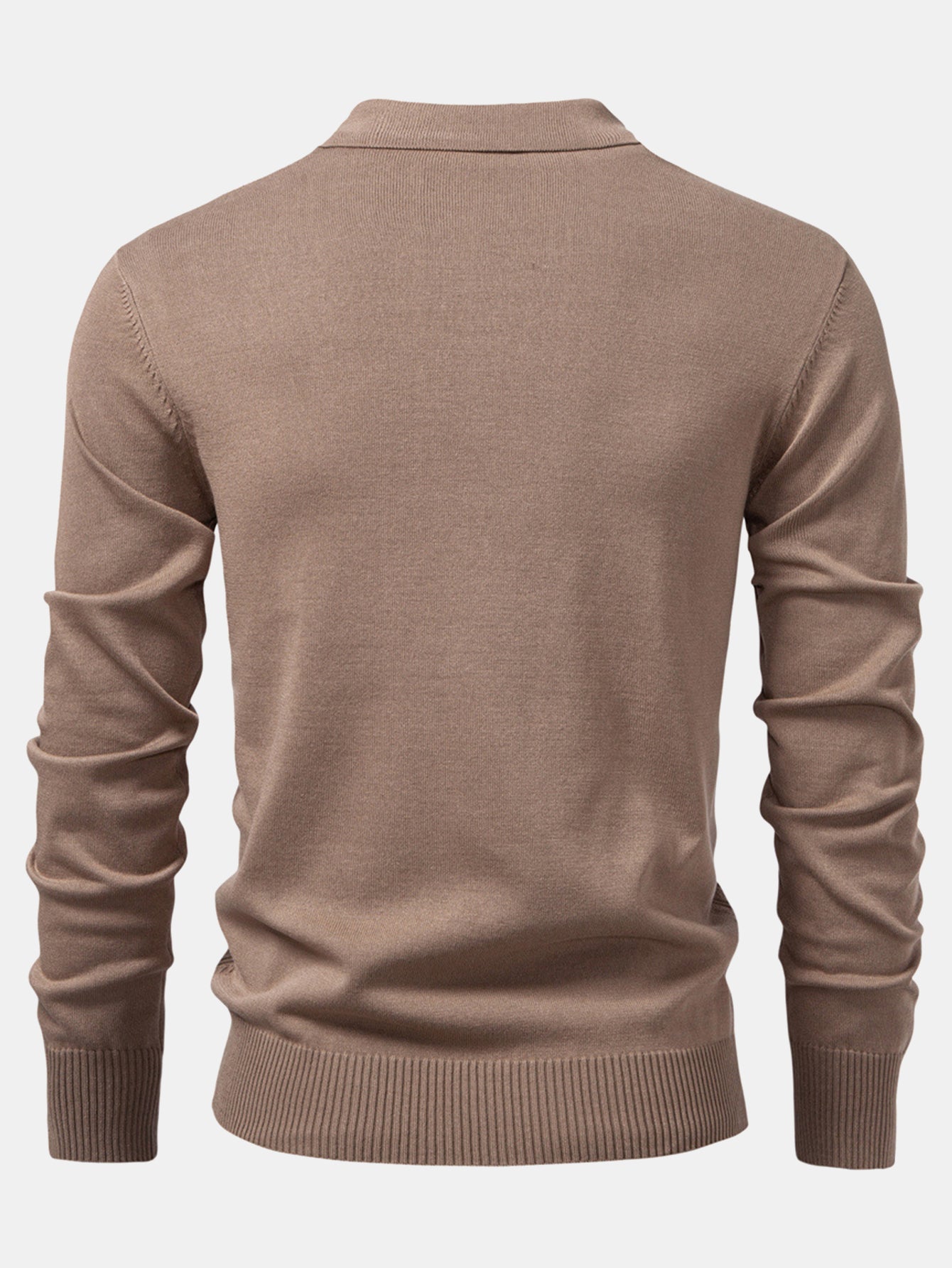 Long Sleeved Knitted Geometric Jacquard Zippe Polo Shirt