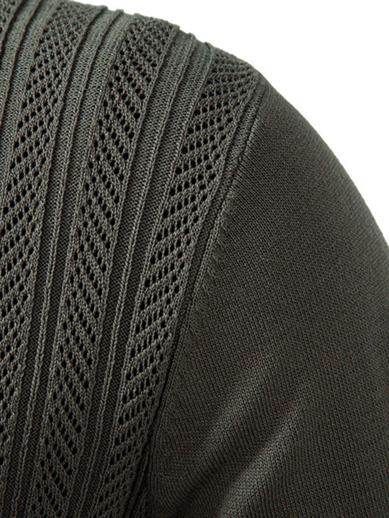 Long Sleeved Knitted Geometric Jacquard Zippe Polo Shirt