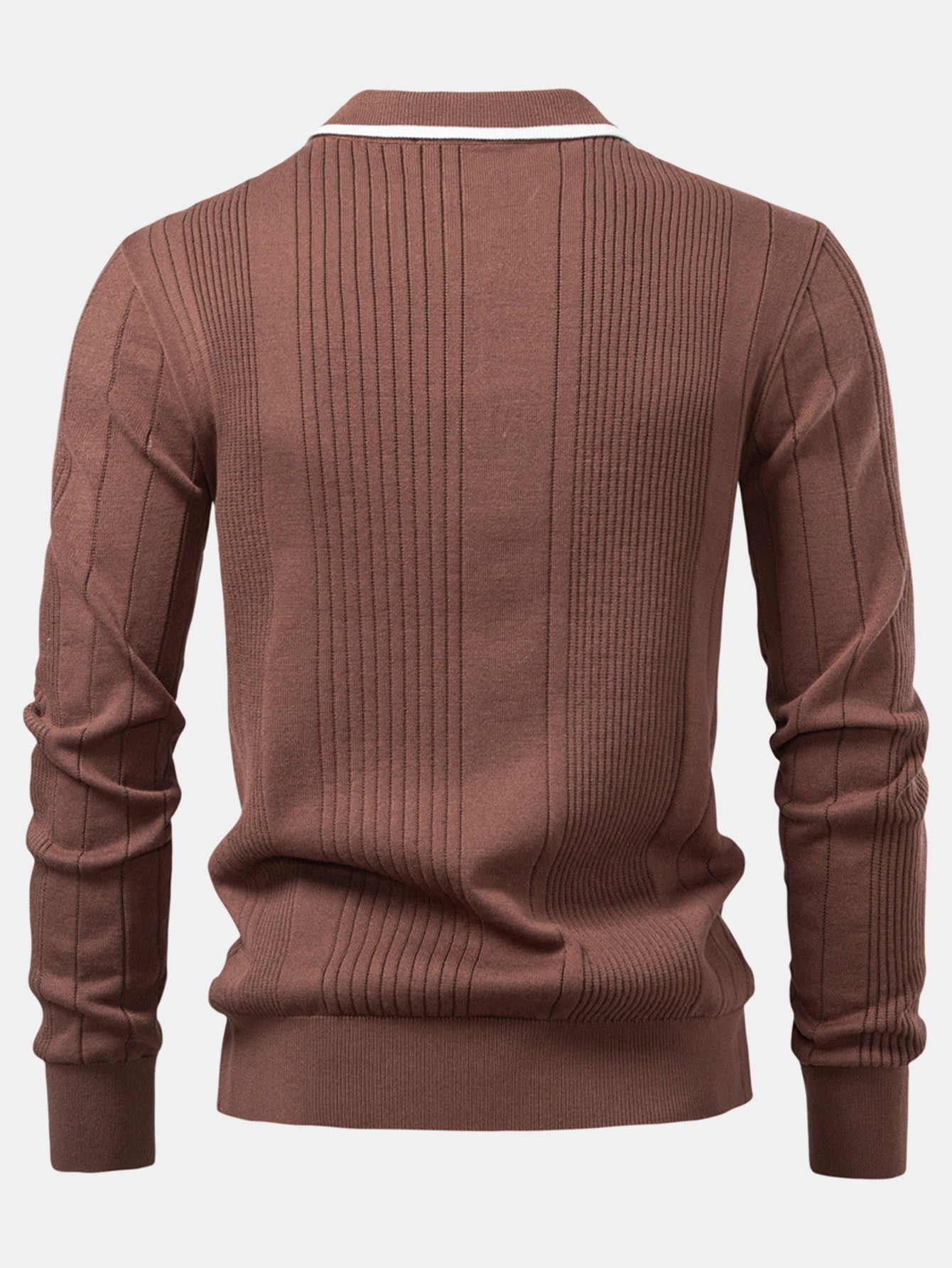 Long Sleeved Knitted Stripe Jacquard Polo Shirt