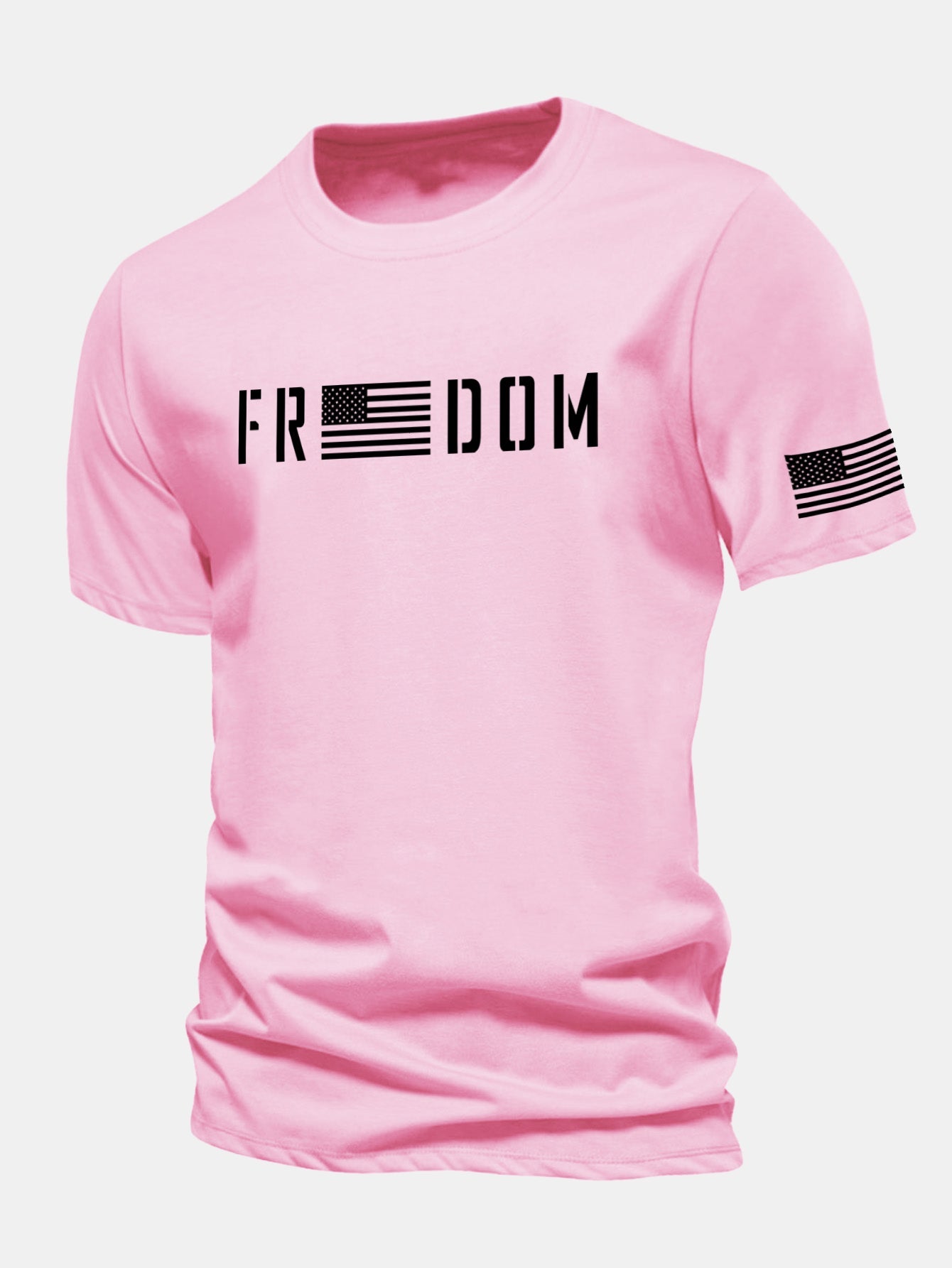 Regular Fit American Flag Freedom Print Cotton T-Shirt
