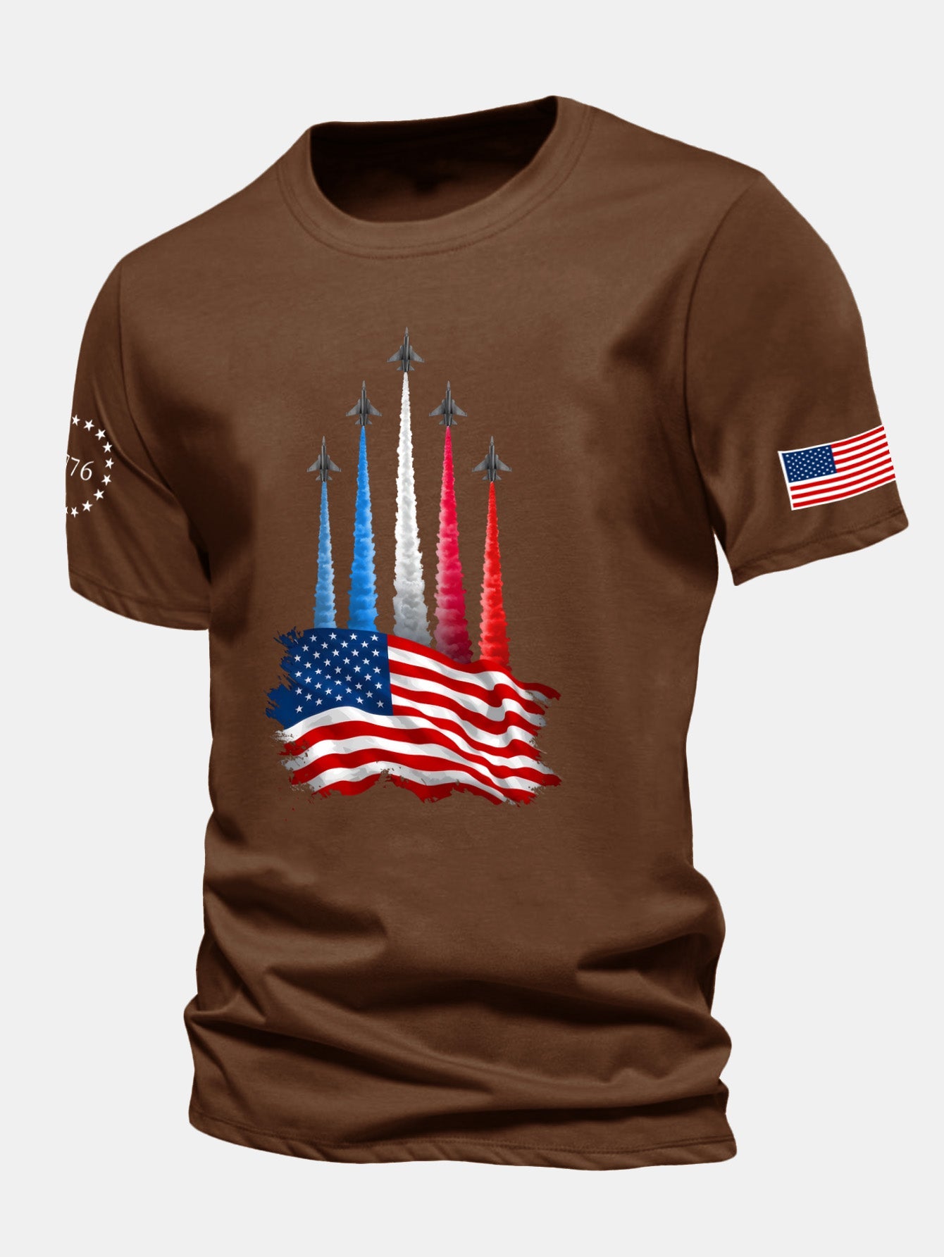 Regular Fit Fighter Jets With USA Flag Print Cotton T-Shirt