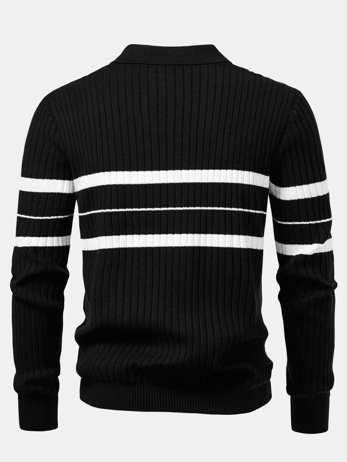 Stripe Zip Knit Ribbed Polo Shirt