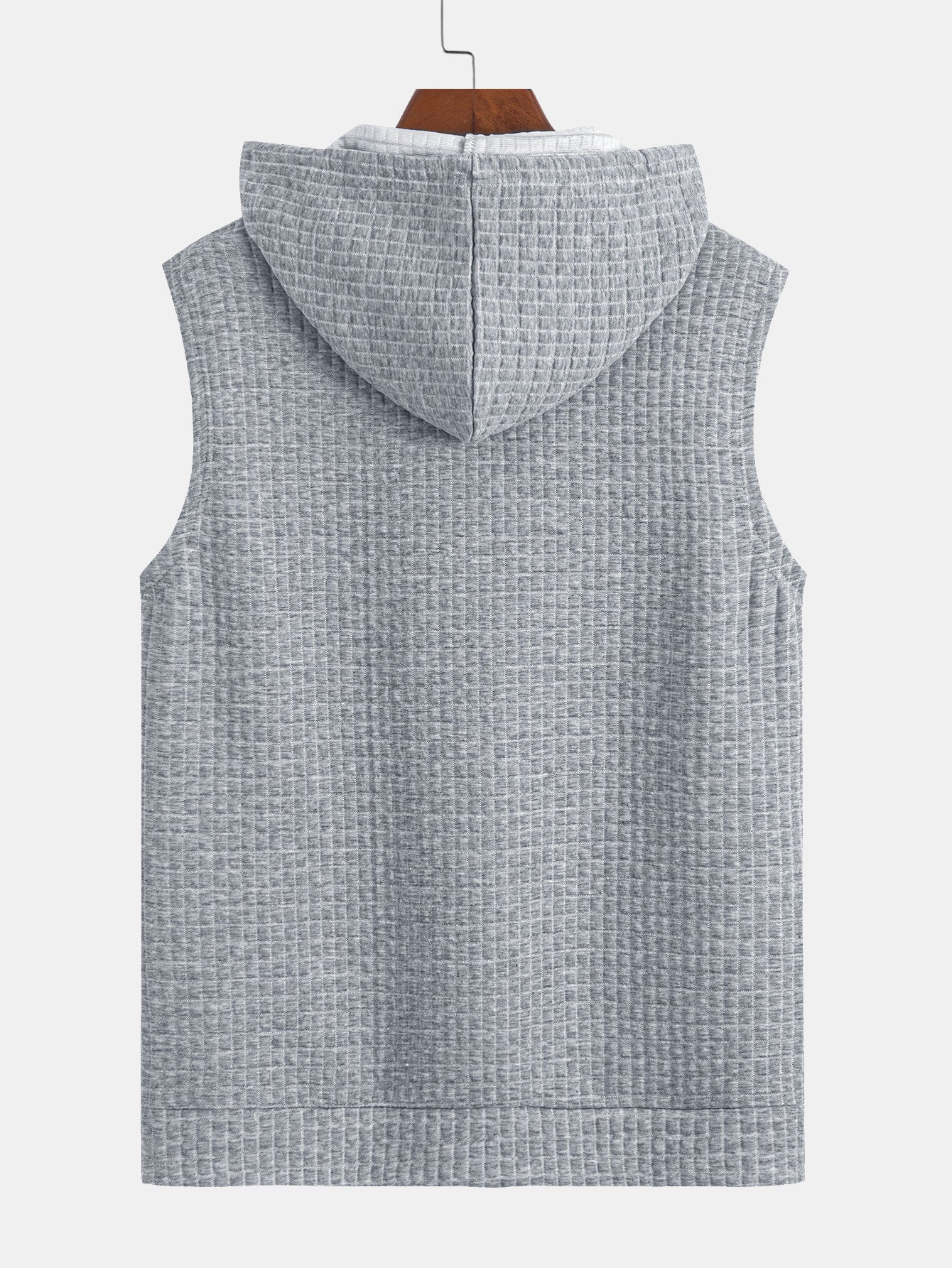 Waffle Sleeveless Hooded T-Shirt With Kangaroo Pocket