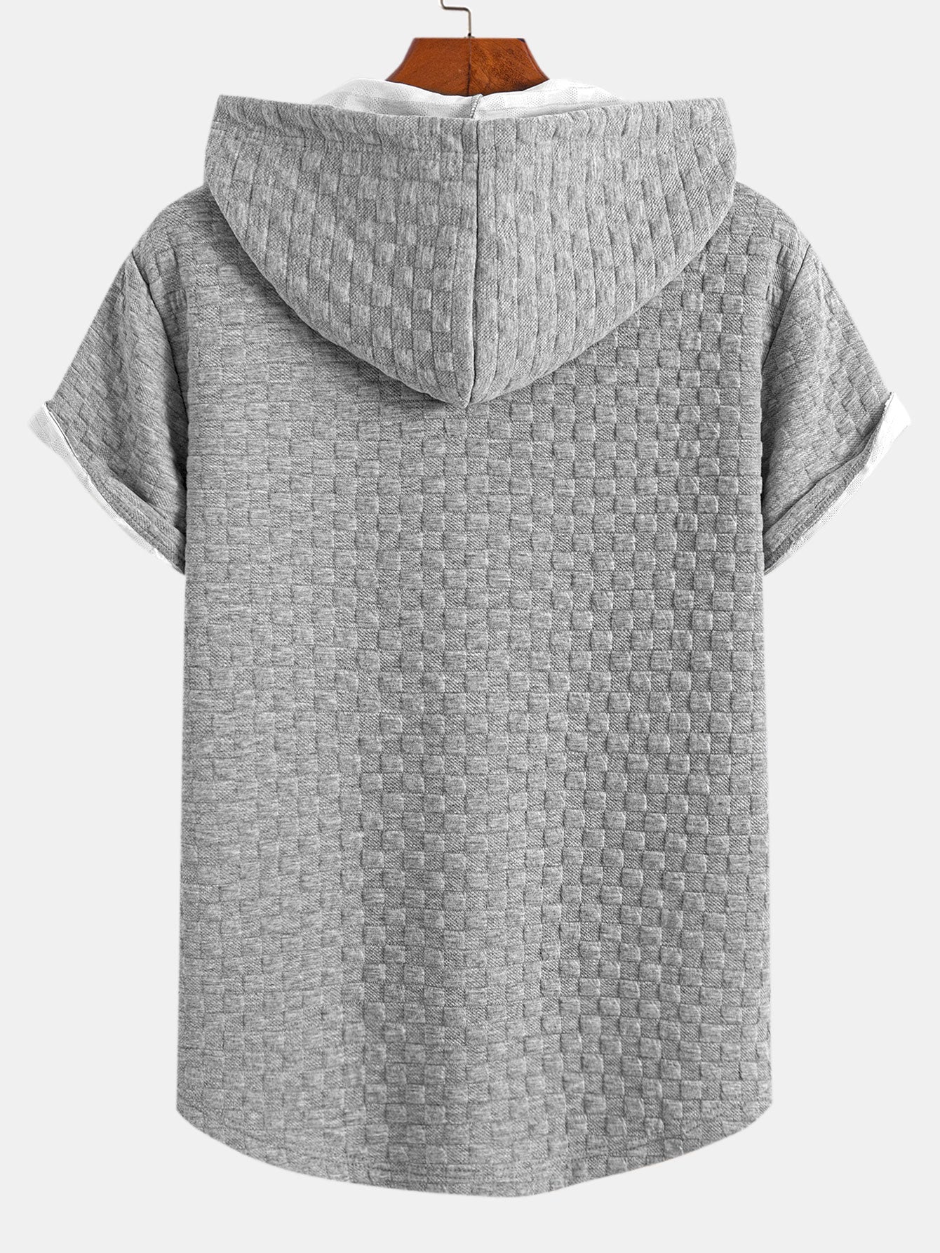 Checkerboard Jacquard Arc Hem Hooded T-Shirt