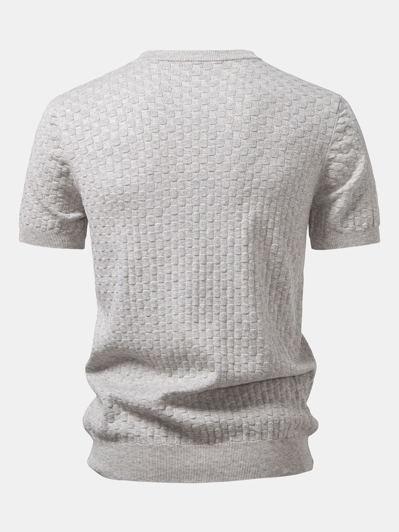 Checkerboard Henley Collar Sweater Knitted T-Shirt