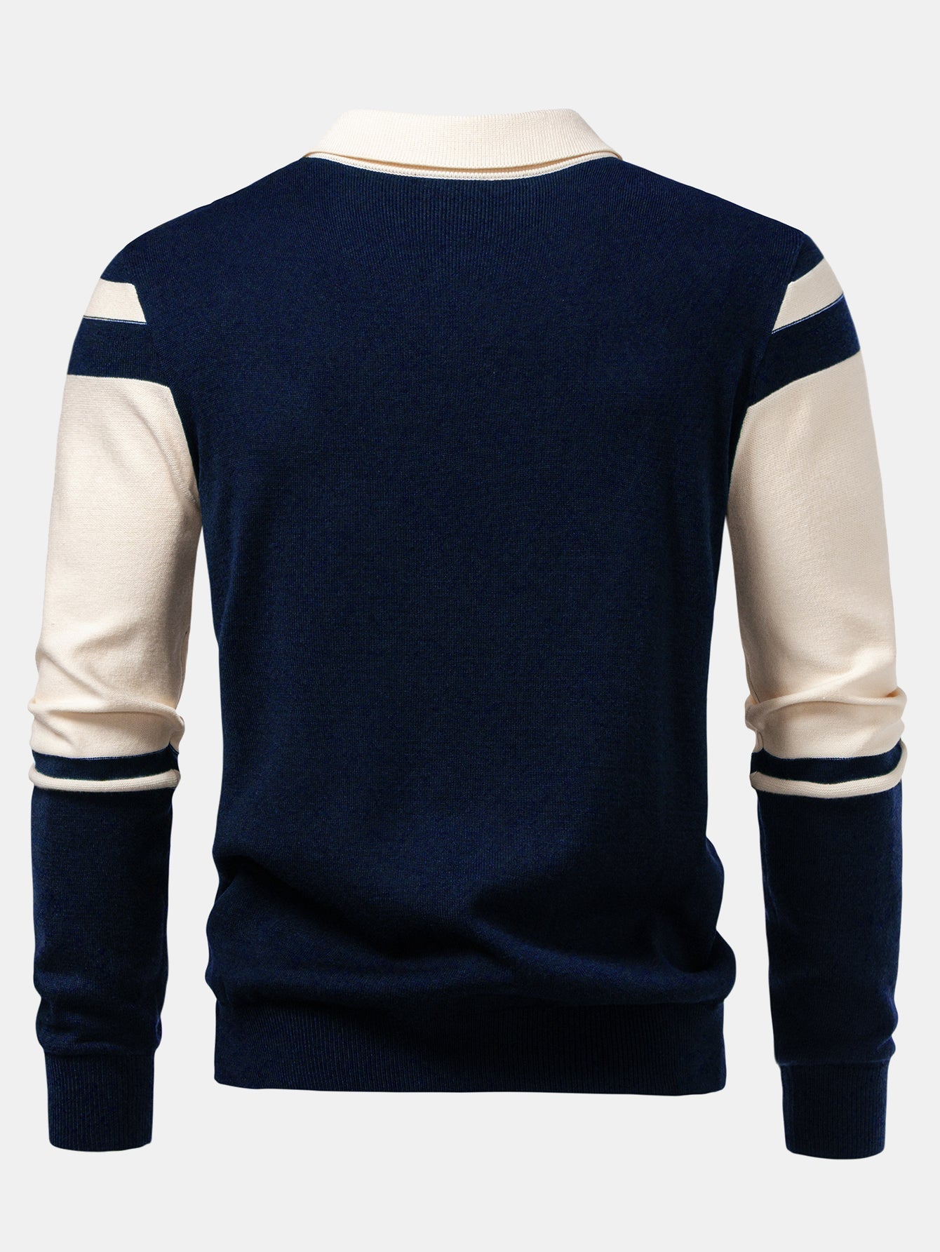 Long Sleeve Color Block Knit Polo Shirt