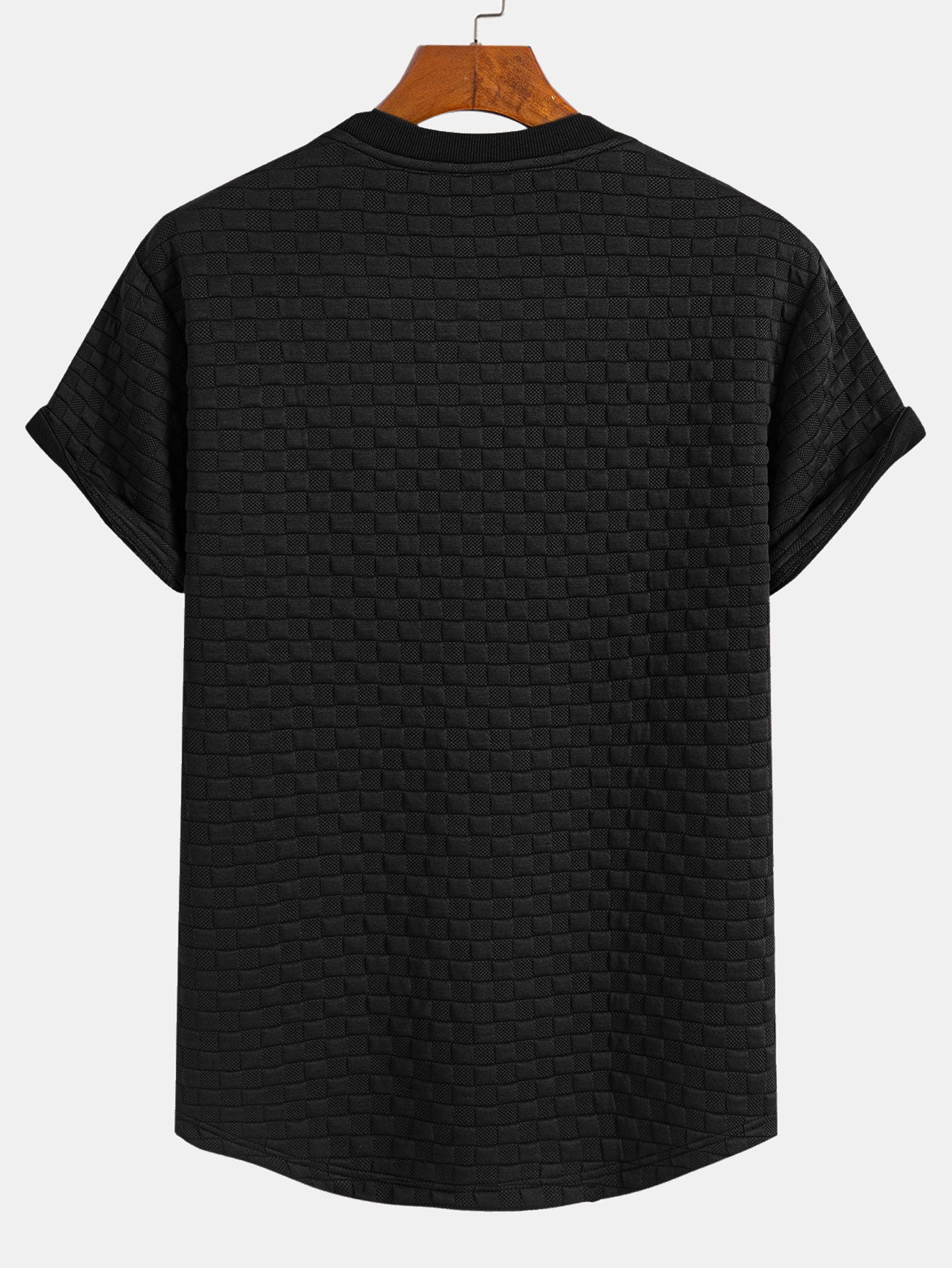 Checkerboard Jacquard Arc Hem T-Shirt