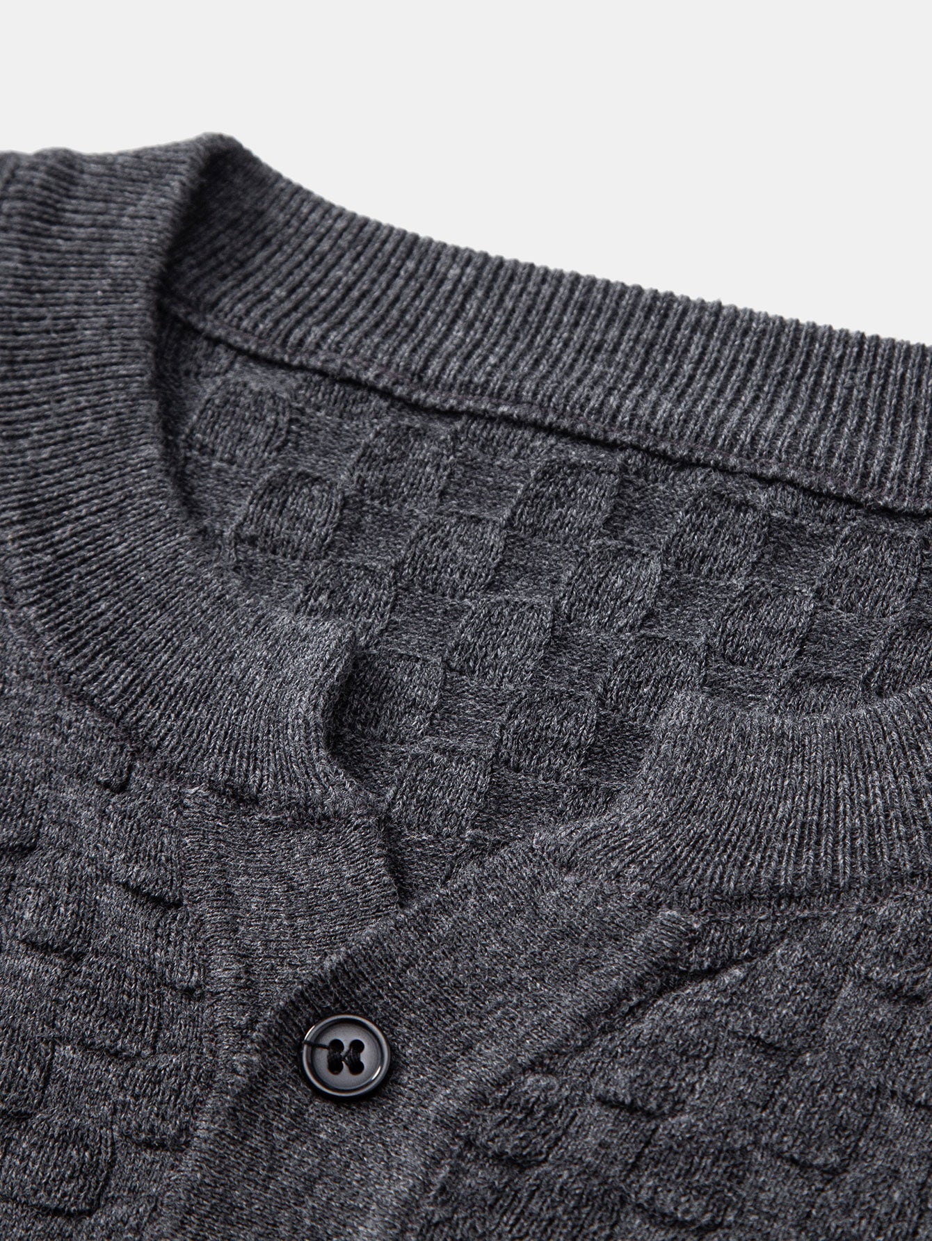 Checkerboard Henley Collar Sweater Knitted T-Shirt