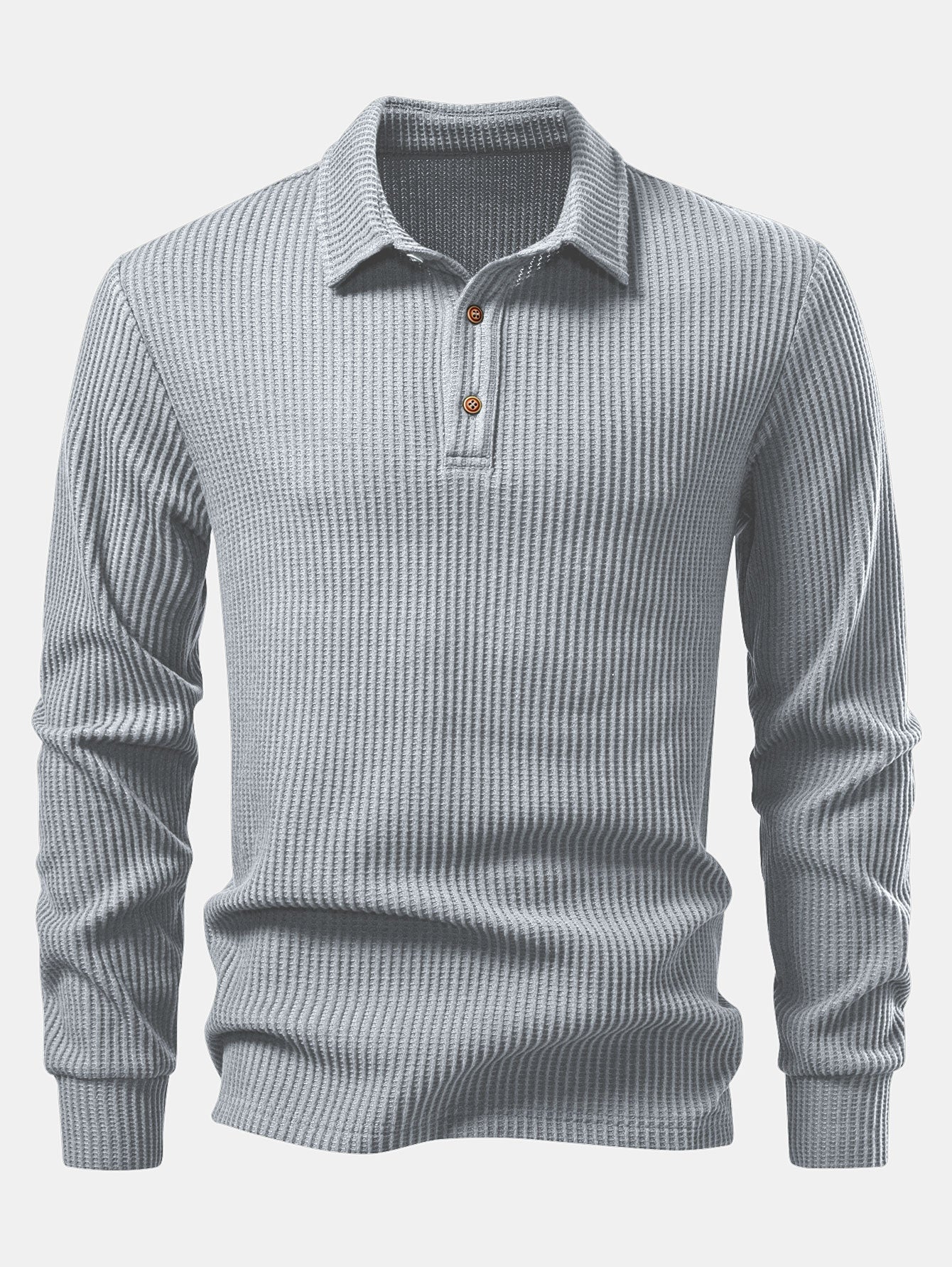 3 Pieces Long Sleeved Knitted Waffle Polo Shirt