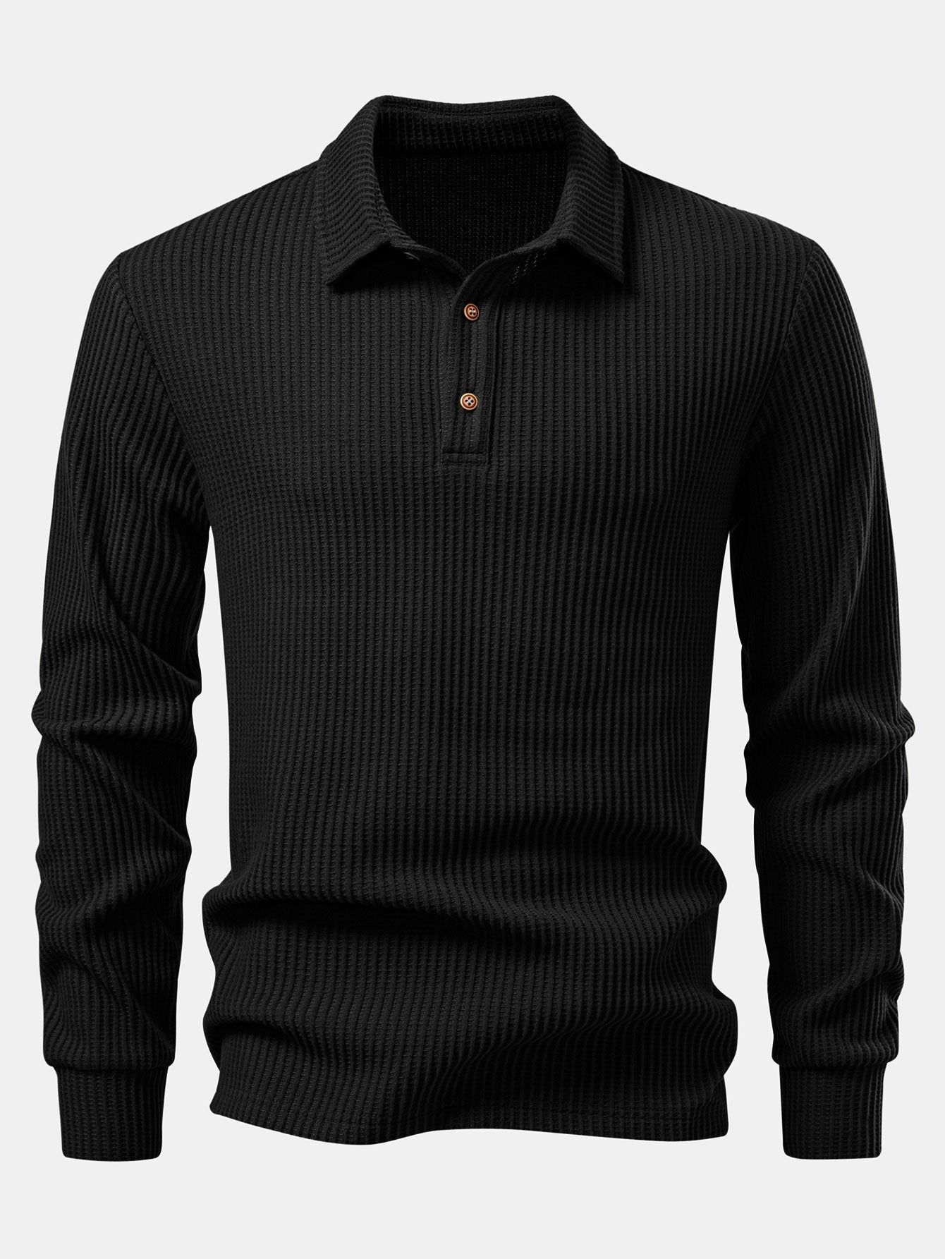 3 Pieces Long Sleeved Knitted Waffle Polo Shirt