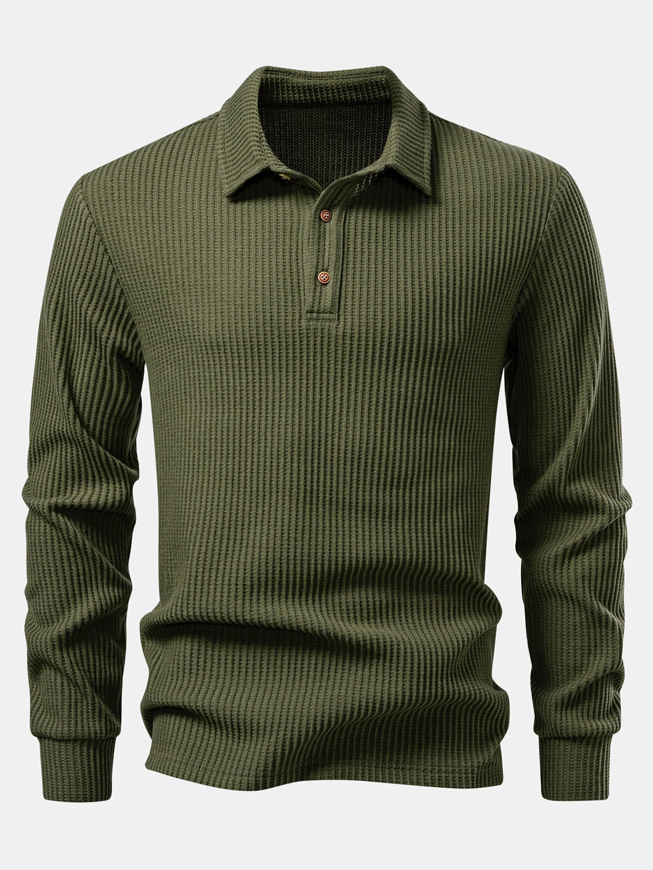 3 Pieces Long Sleeved Knitted Waffle Polo Shirt