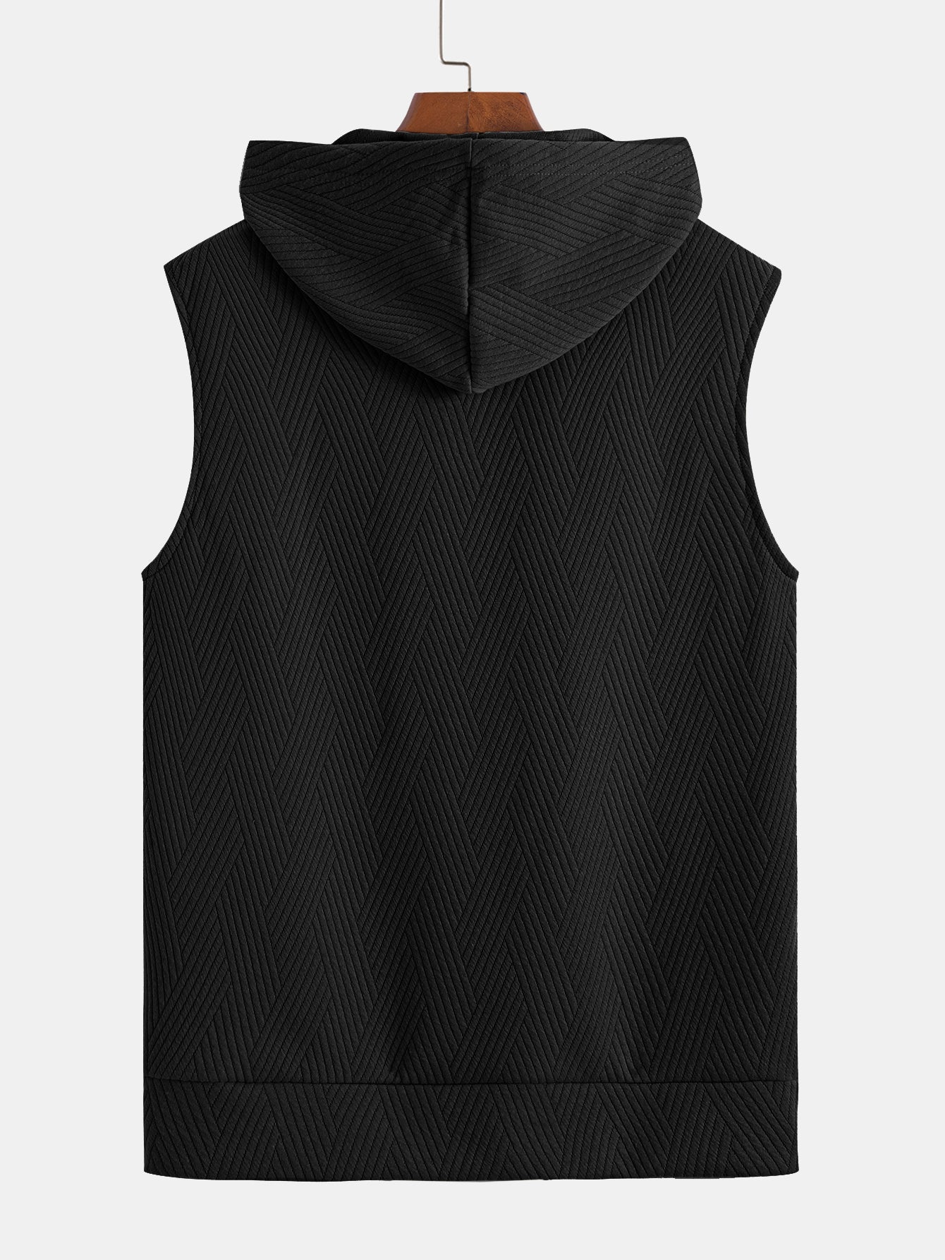 Striped Jacquard Sleeveless Hooded T-Shirt