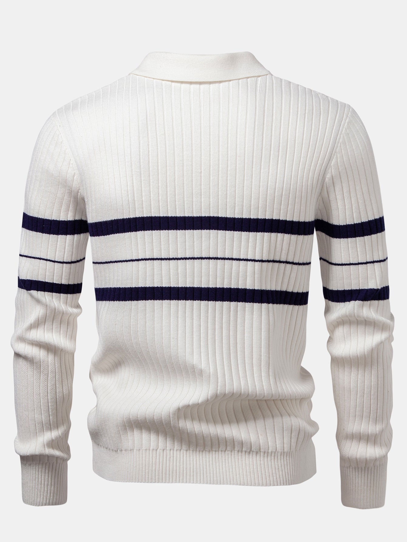 Stripe Zip Knit Ribbed Polo Shirt