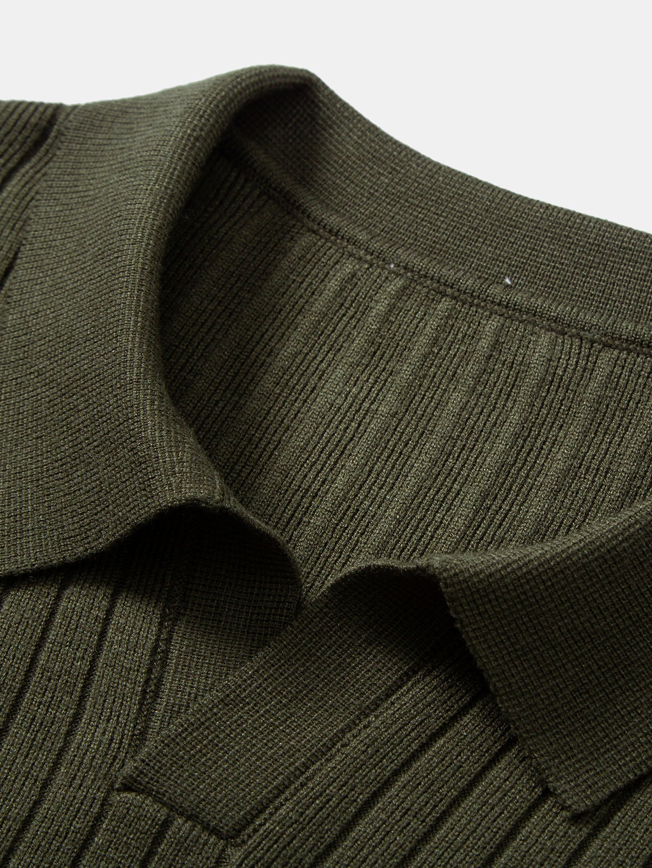 Long Sleeve Ribbed Knit Johnny Collar Polo Shirt