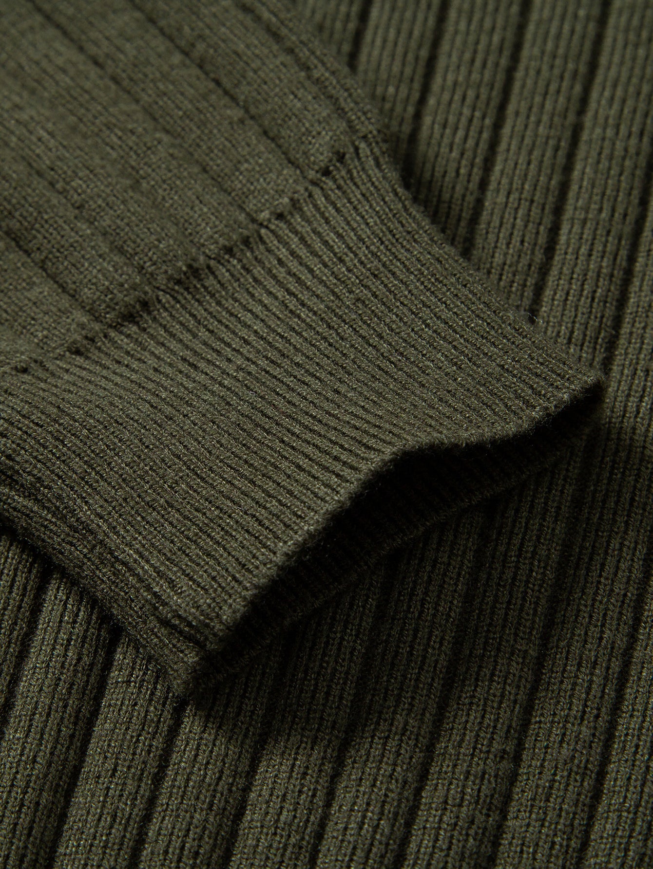 Long Sleeve Ribbed Knit Johnny Collar Polo Shirt