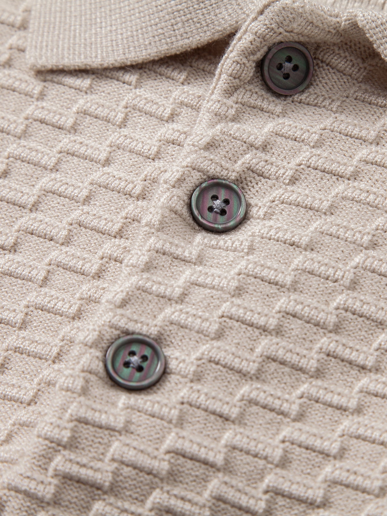 Long Sleeve Textured Knit Polo Shirt