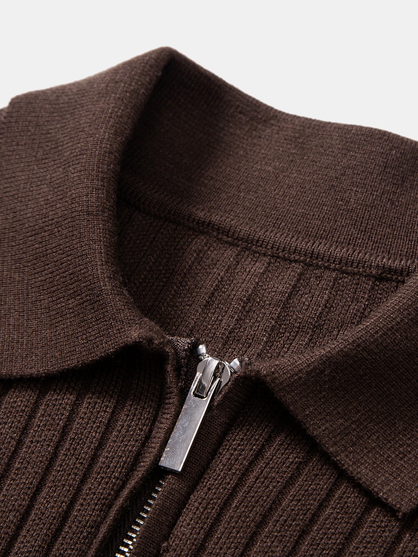 Stripe Zip Knit Ribbed Polo Shirt