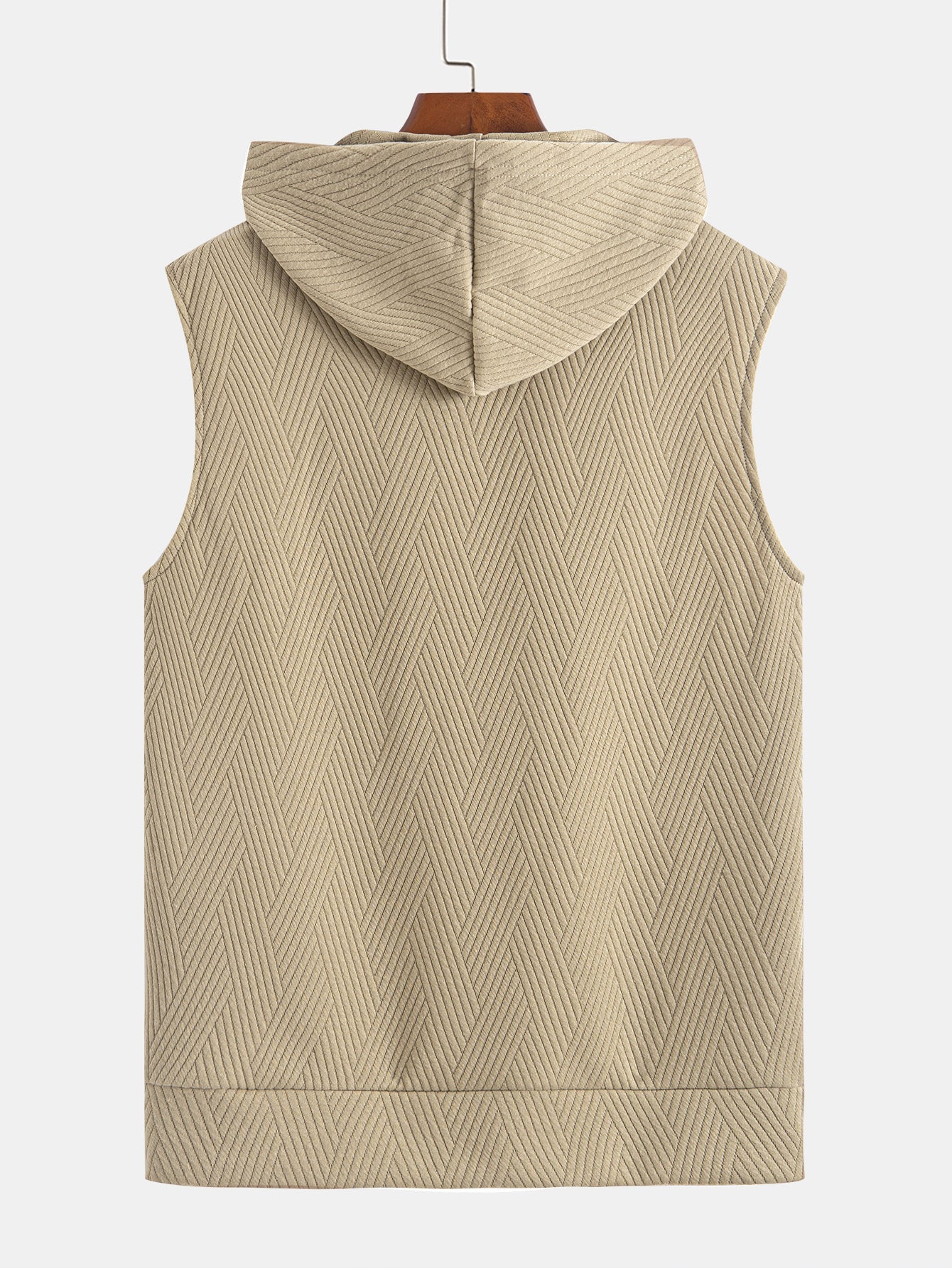 Striped Jacquard Sleeveless Hooded T-Shirt
