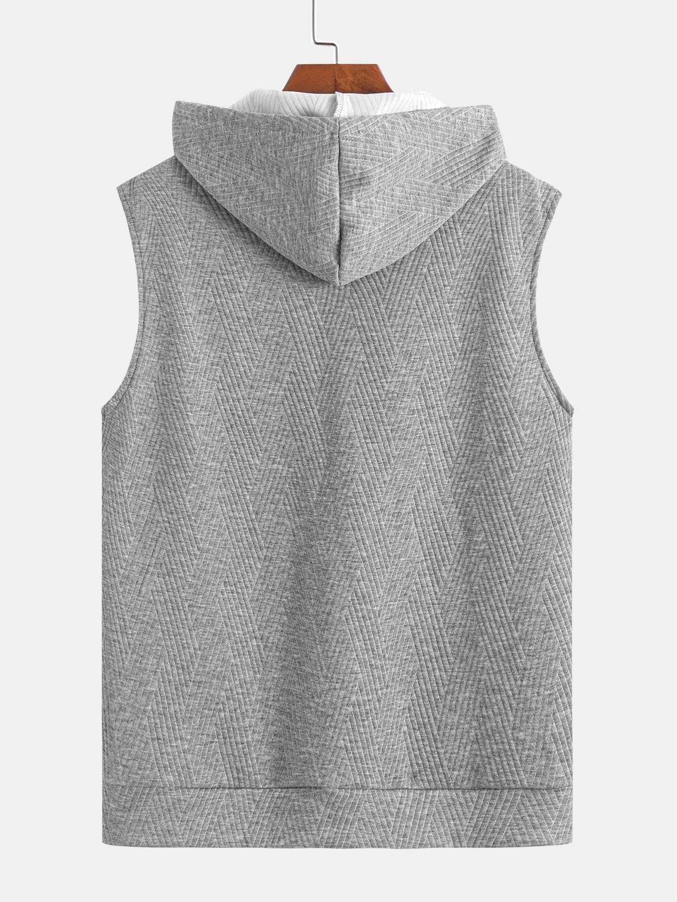 Striped Jacquard Sleeveless Hooded T-Shirt