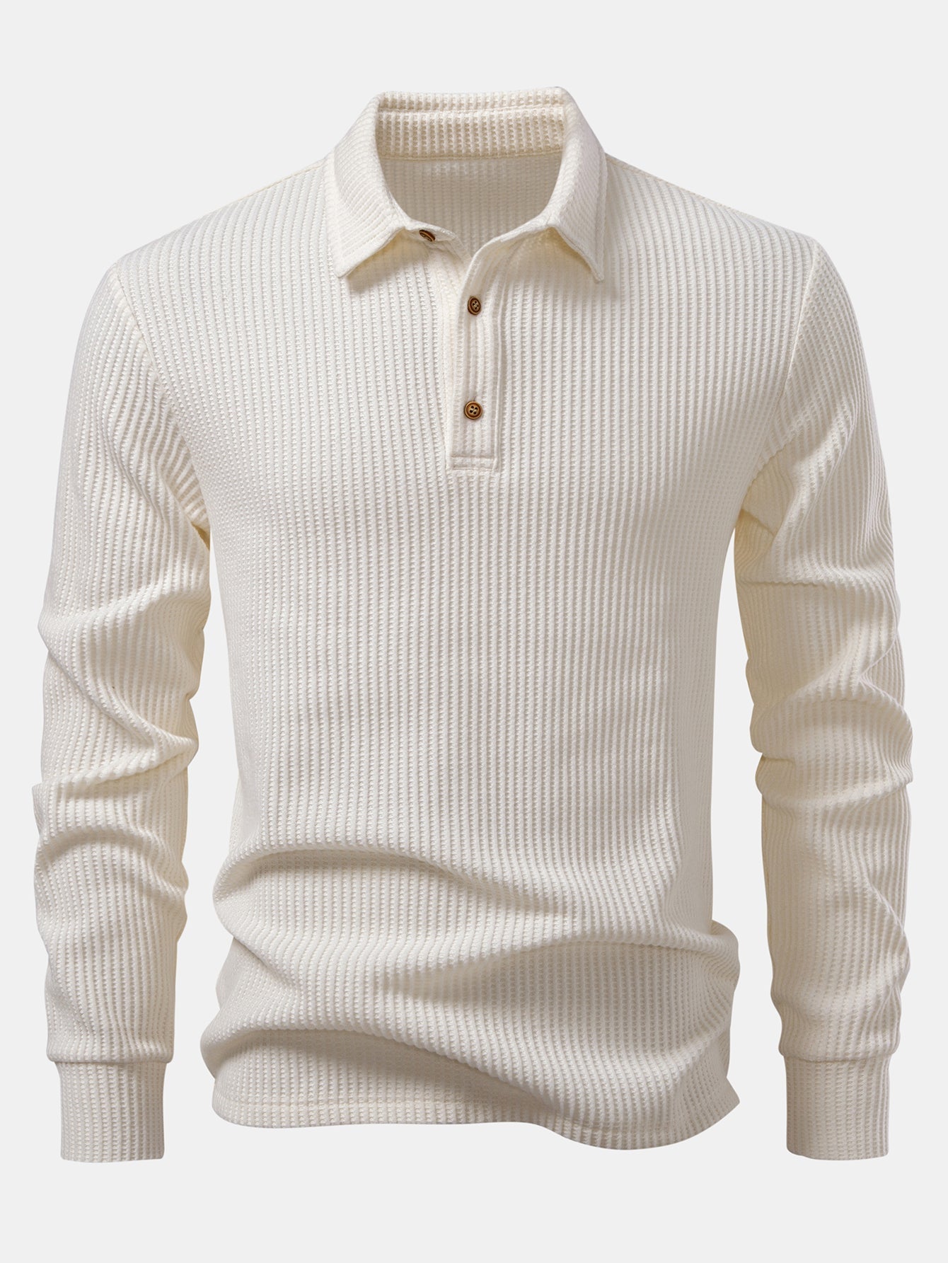 3 Pieces Long Sleeved Knitted Waffle Polo Shirt