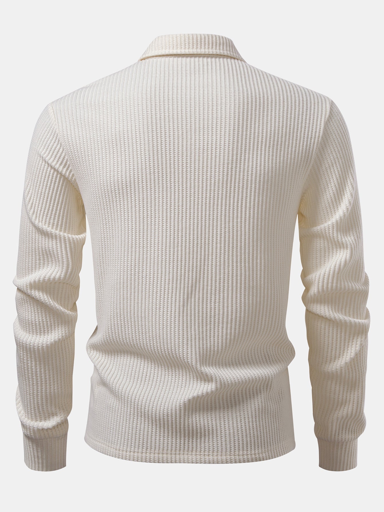 3 Pieces Long Sleeved Knitted Waffle Polo Shirt