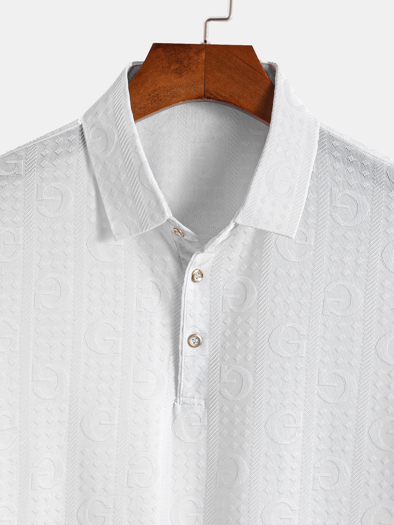 Short Sleeve Knitted Letter Textured Polo