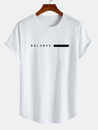 Balance Stripe Print Cotton Arc Hem T-Shirt