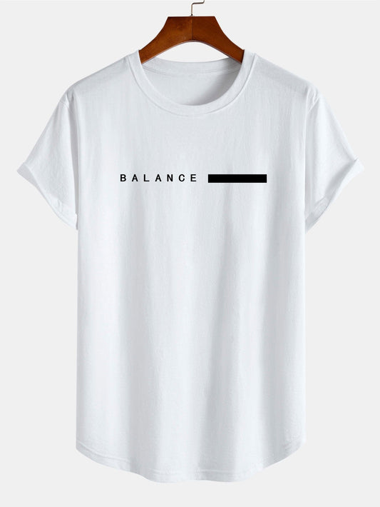 Balance Stripe Print Cotton Arc Hem T-Shirt