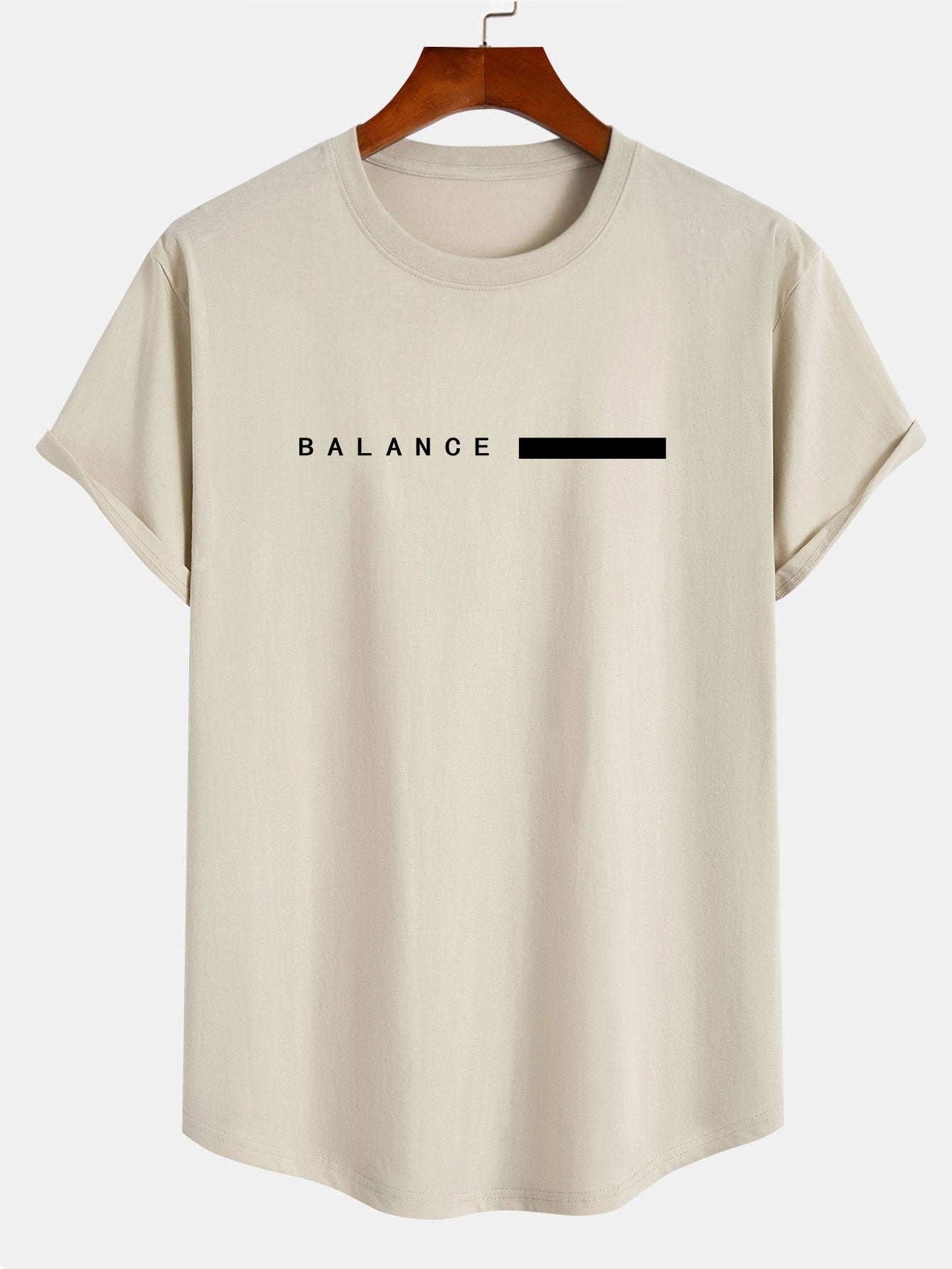 Balance Stripe Print Cotton Arc Hem T-Shirt