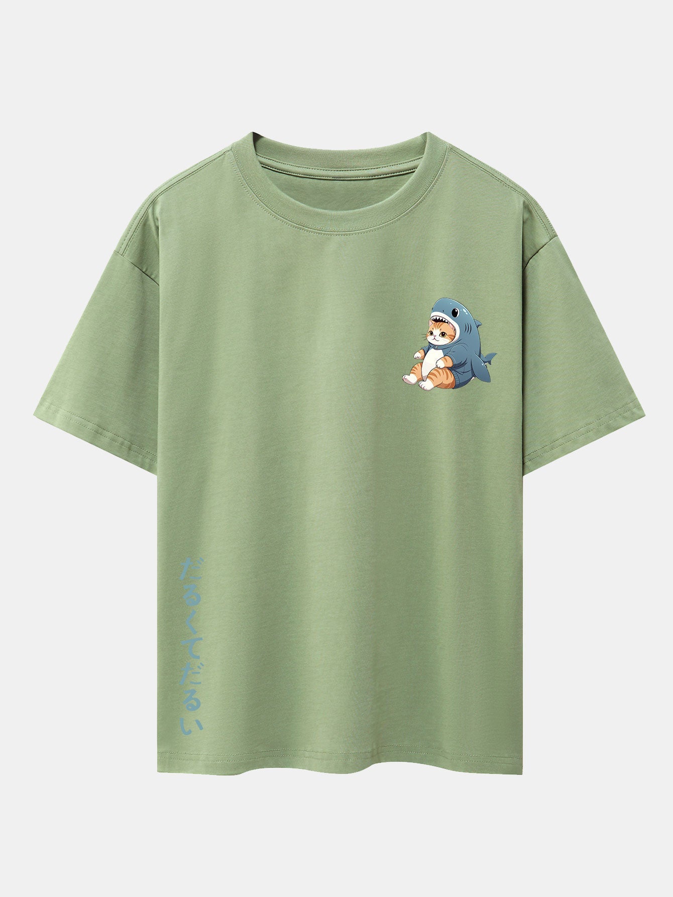 Cat In Shark Costume Print Drop Shoulder Oversize T-Shirt
