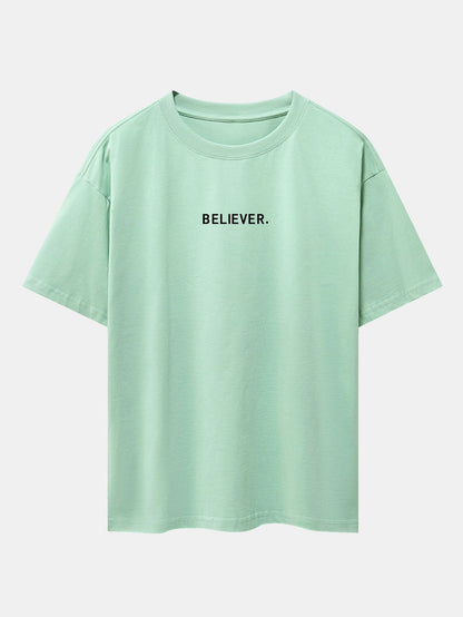 Believer Print Drop Shoulder Oversize T-Shirt