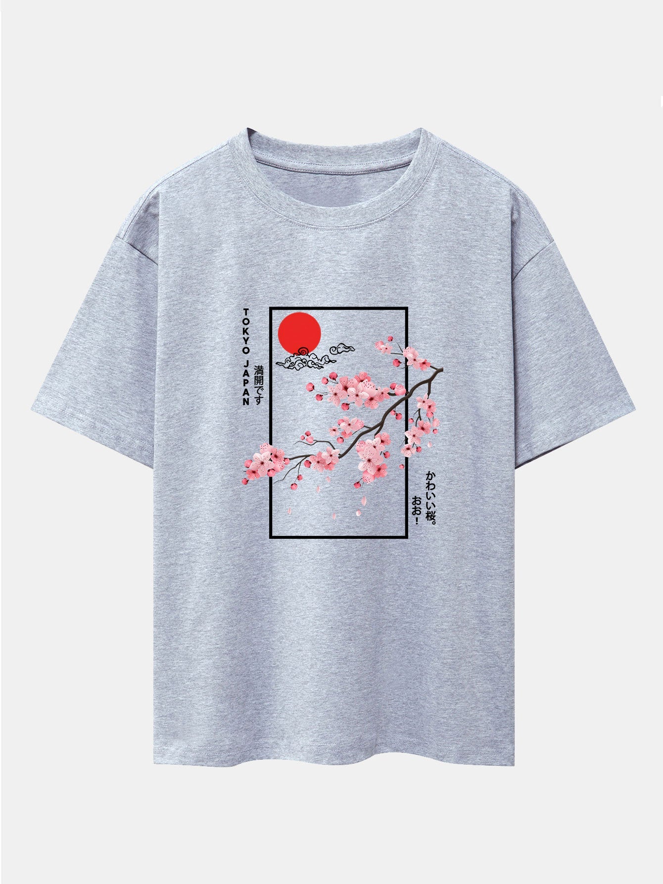 Cherry Blossom Slogan Print Drop Shoulder Oversize T-Shirt