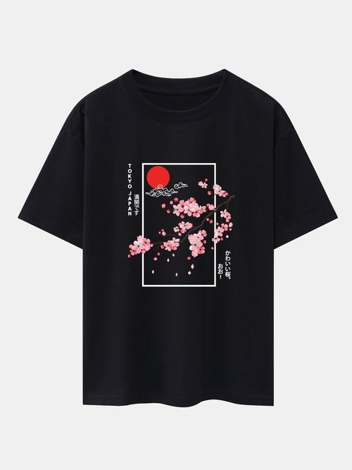 Cherry Blossom Slogan Print Drop Shoulder Oversize T-Shirt