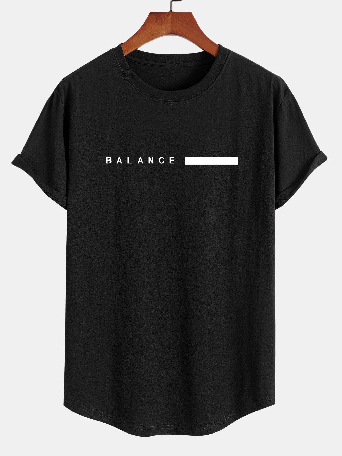 Balance Stripe Print Cotton Arc Hem T-Shirt