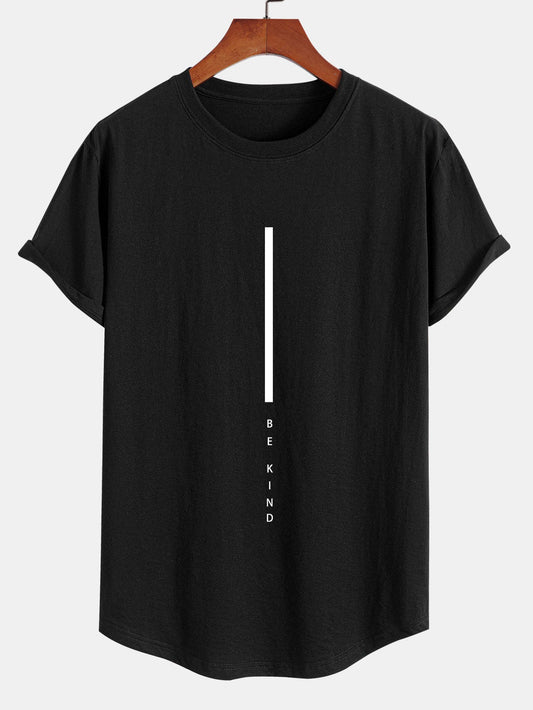 Stripe Be Kind Print Cotton Arc Hem T-Shirt
