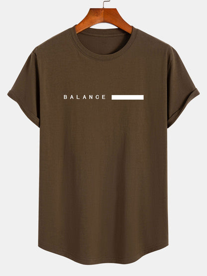 Balance Stripe Print Cotton Arc Hem T-Shirt