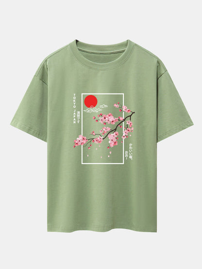 Cherry Blossom Slogan Print Drop Shoulder Oversize T-Shirt