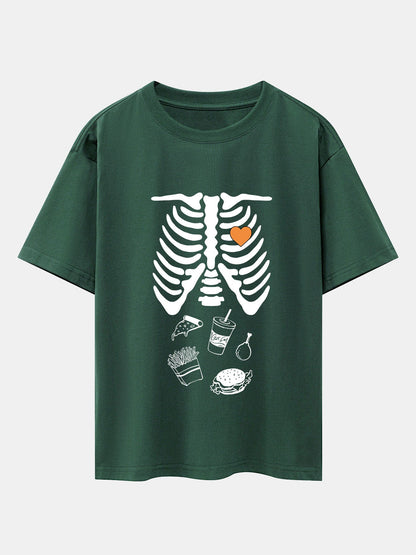 Funny Skeleton Food Print Drop Shoulder Oversize T-Shirt