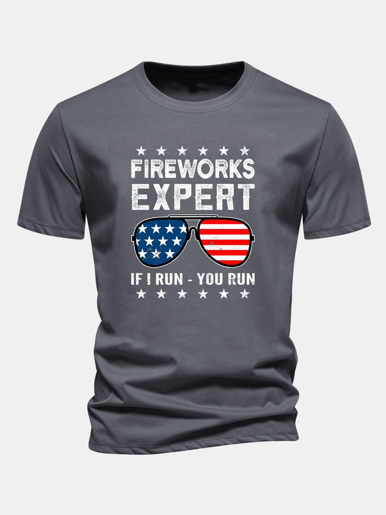 Regular Fit American Flag Sunglasses Print Cotton T-Shirt
