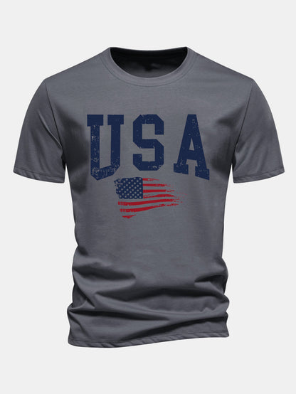 Regular Fit USA Flag Print Cotton T-Shirt