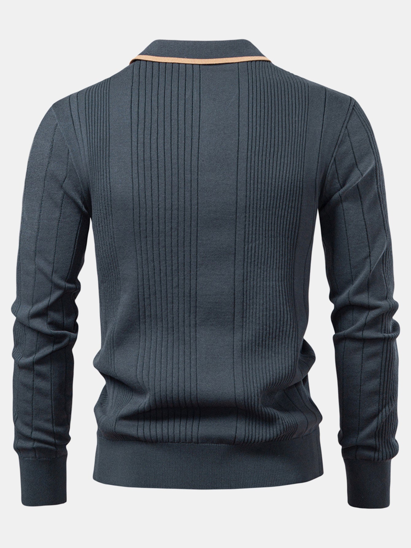 Long Sleeved Knitted Stripe Jacquard Polo Shirt