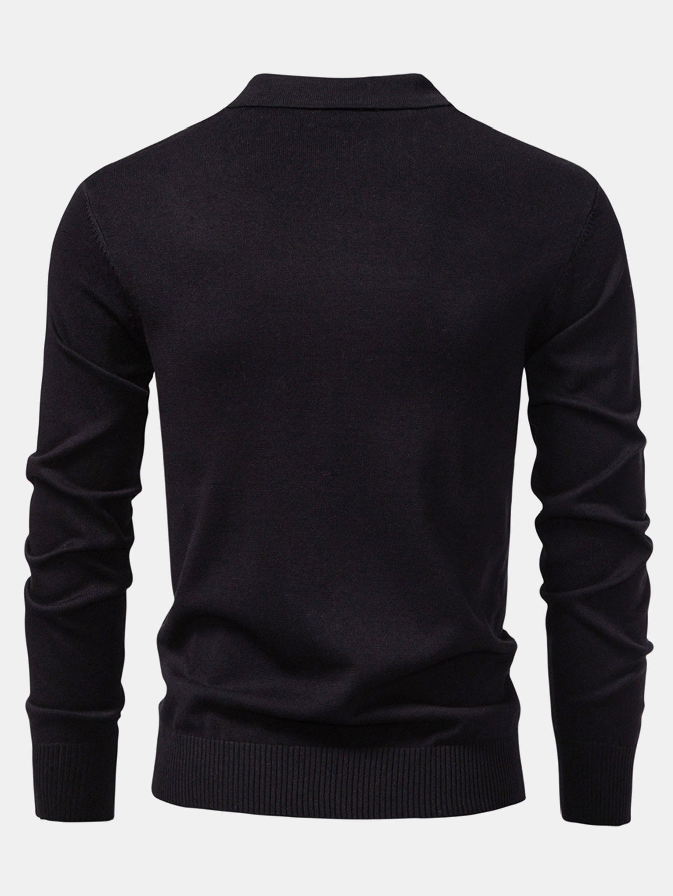 Long Sleeved Knitted Geometric Jacquard Zippe Polo Shirt