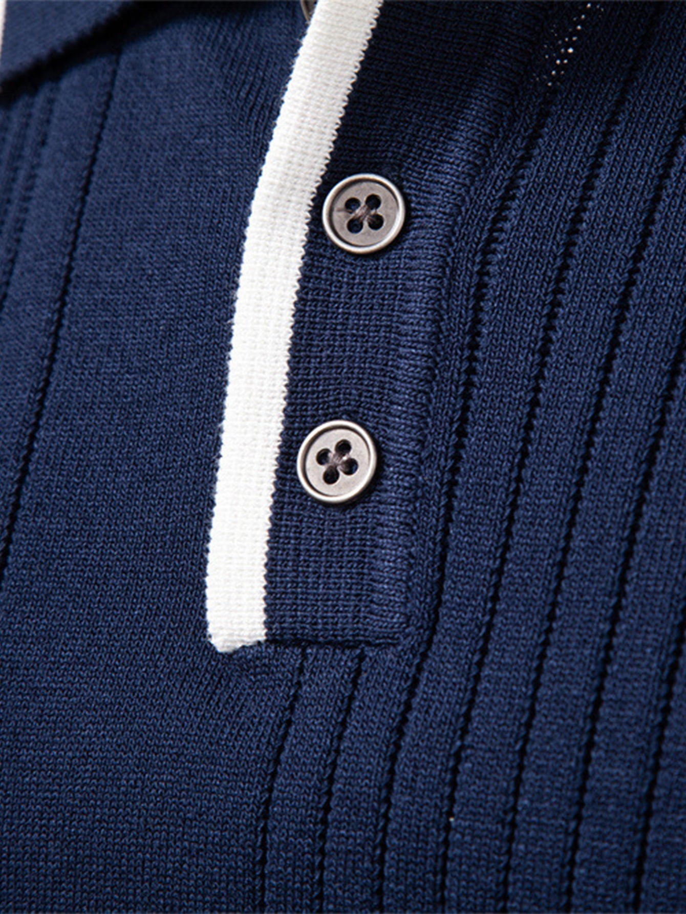 Long Sleeved Knitted Stripe Jacquard Polo Shirt