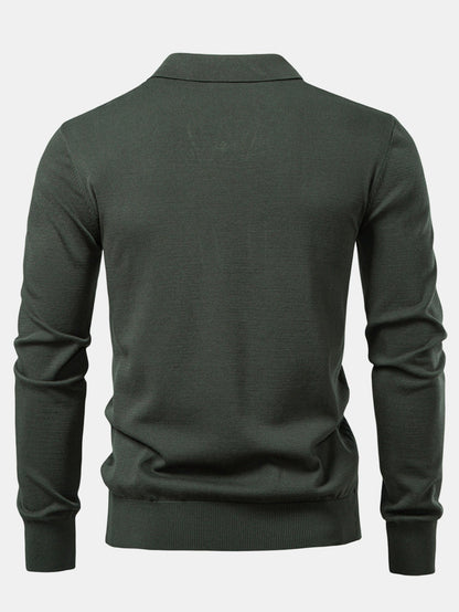 Long Sleeve V-Neck Knit Polo Shirt