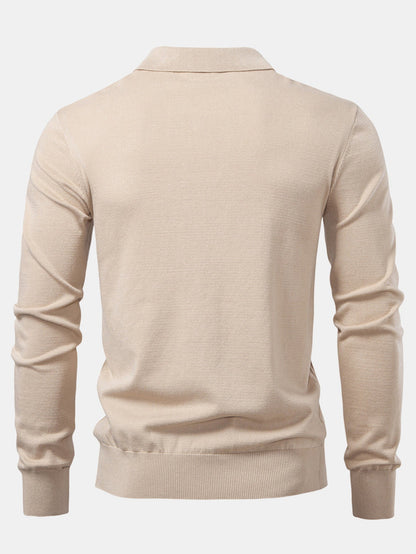 Long Sleeve V-Neck Knit Polo Shirt