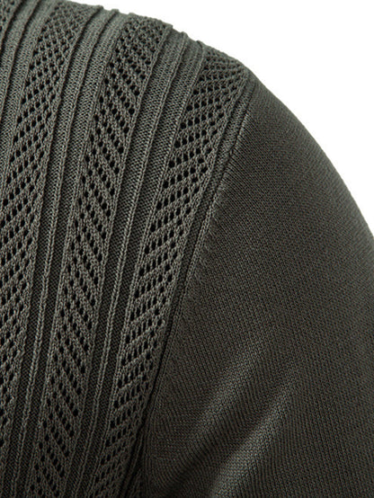Long Sleeved Knitted Geometric Jacquard Zippe Polo Shirt