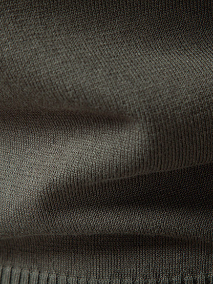 Long Sleeved Knitted Geometric Jacquard Zippe Polo Shirt