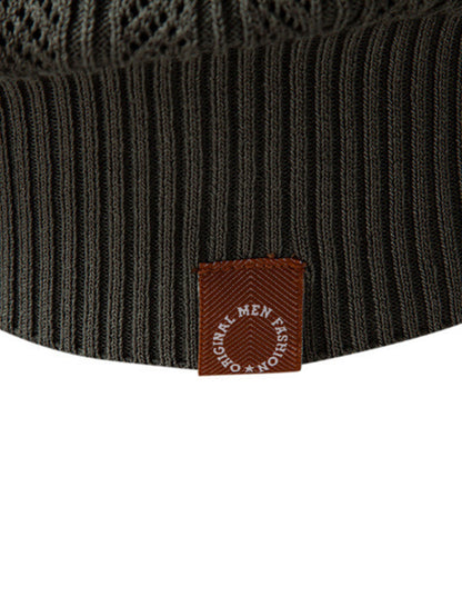 Long Sleeved Knitted Geometric Jacquard Zippe Polo Shirt